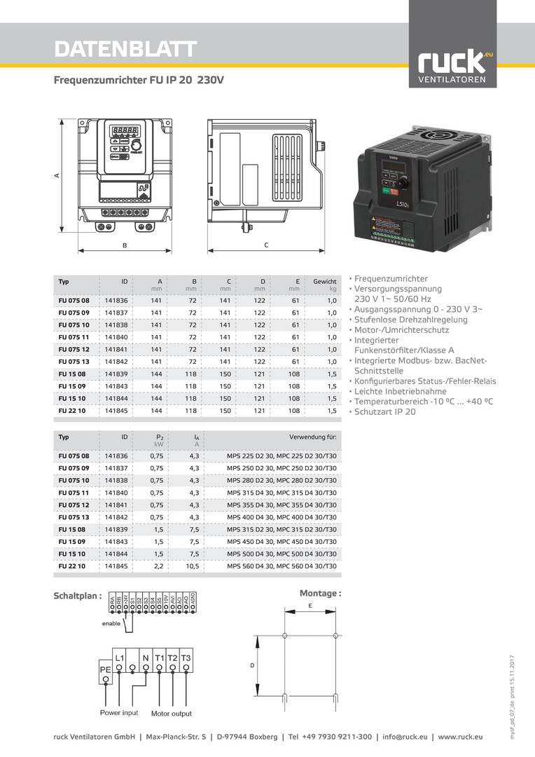 Frequenzumrichter 1,5KW mit Filter, 230V Frequenzumrichter  (Drehstrommotoren), Drehzahlregler, Zubehör/Ersatzteile