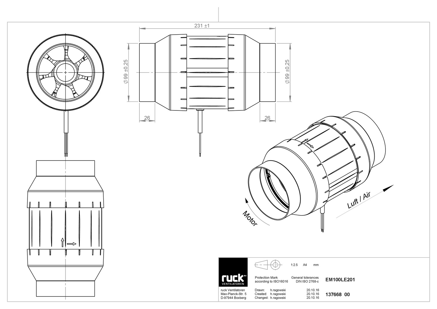 Ruck Etamaster M Rohrventilator - 3300 m³/h - Ø 400 mm + 3-Stufenschalter