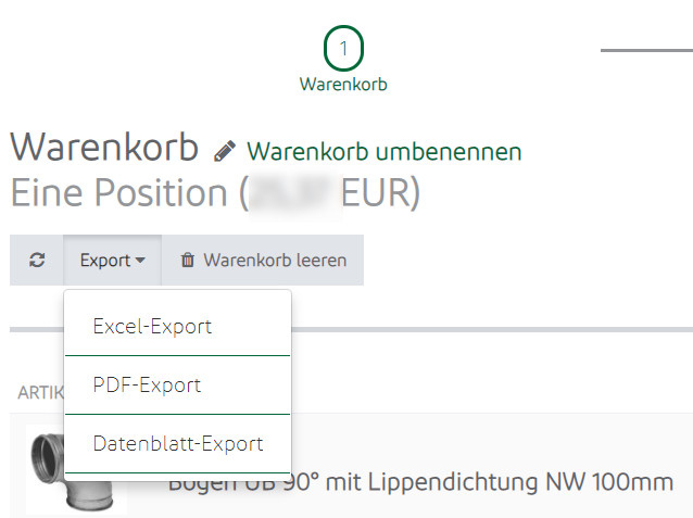 Warenkorb Export